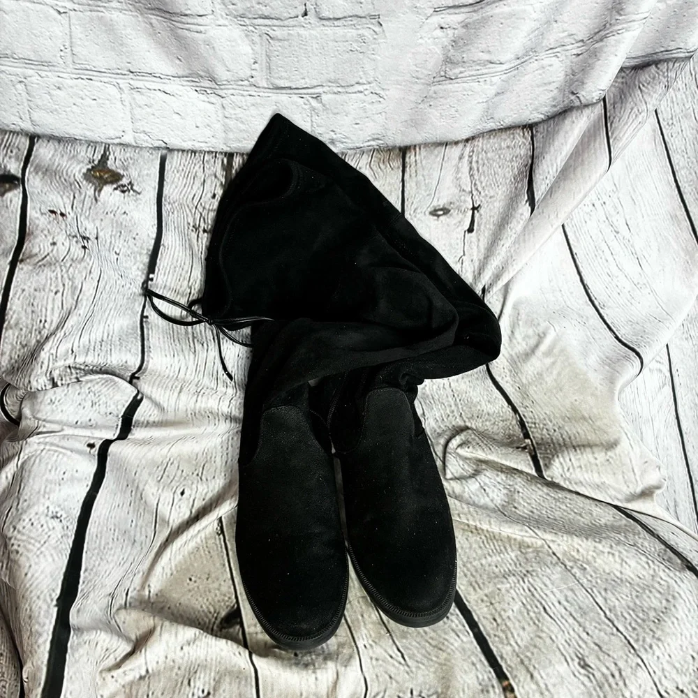 Circus by Sam Edelman Black OTK Faux Suede Pull On Zip Black Round Toe Boots Sz8